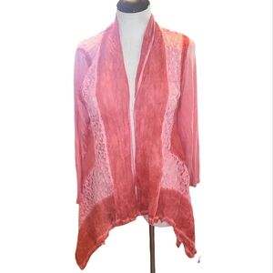 Aris A, Small Coral Kimono. Chic, BoHo, Lace